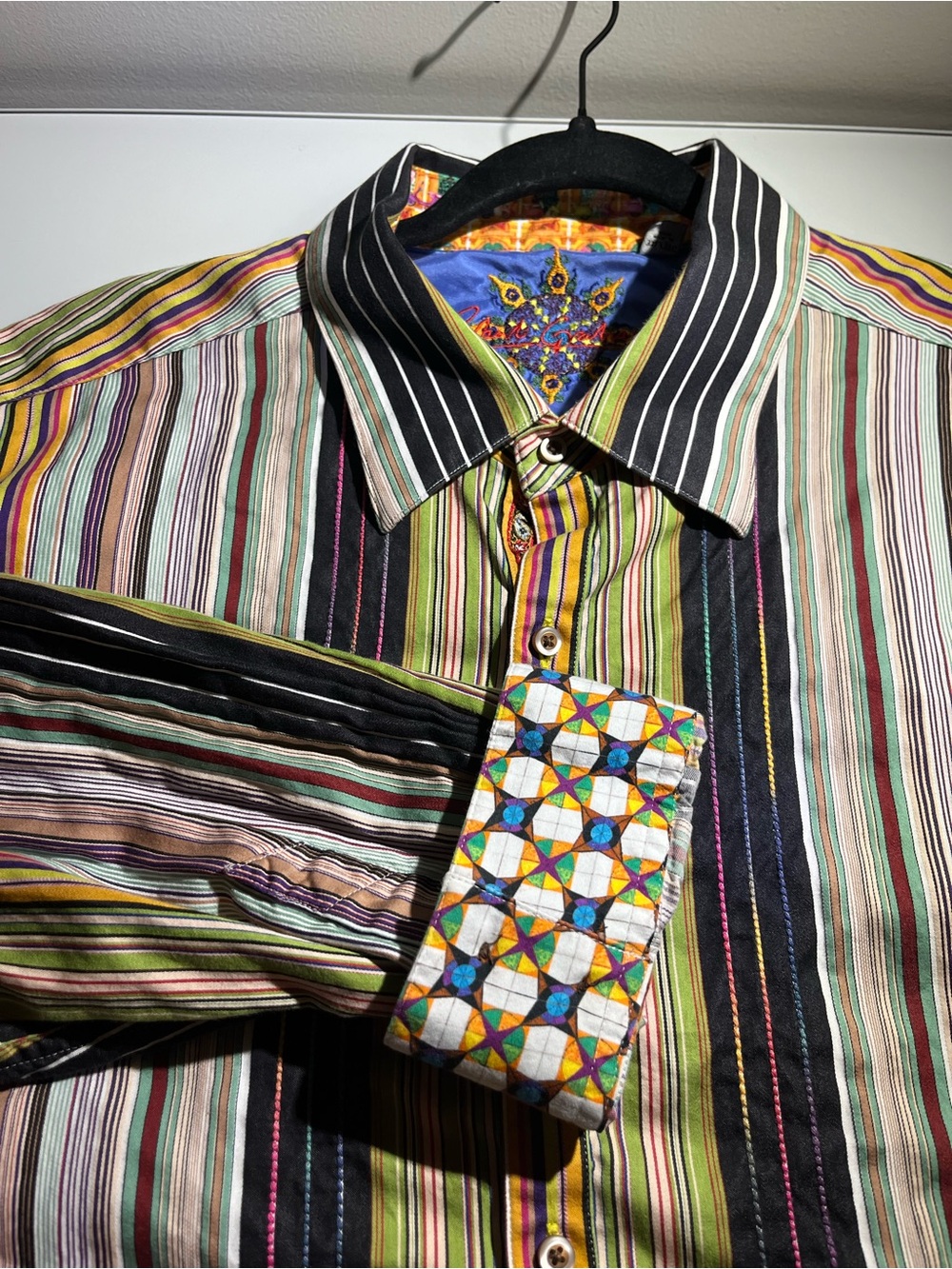 Robert Graham Multicolor Striped Button-Down Shirt with Patterned Cuff